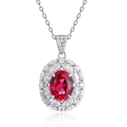 2 Carat Oval Lab-Created Ruby Halo Ring for Women, 925 Silver Red Gemstone Ring