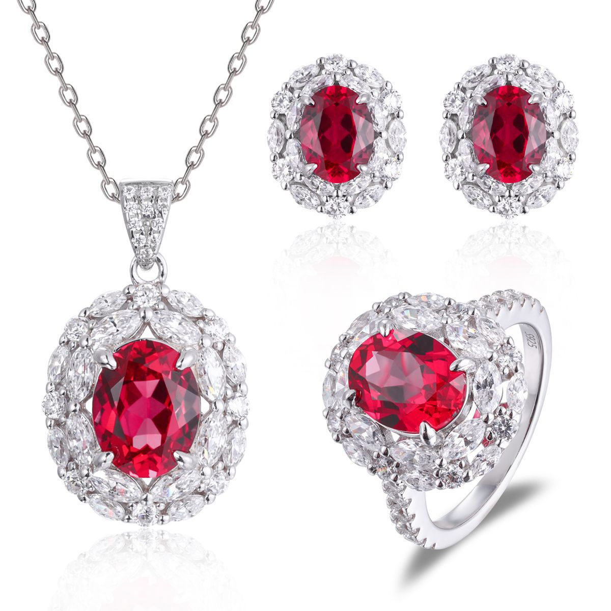 2 Carat Oval Lab-Created Ruby Halo Ring for Women, 925 Silver Red Gemstone Ring product image