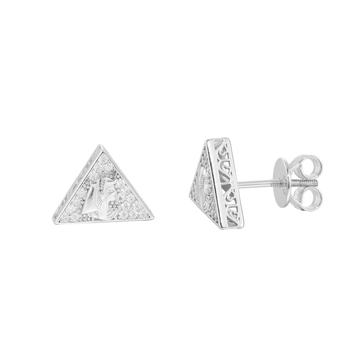 Geometric Triangle Stud Earrings, Sparkling Stone Hip Hop Earrings for Men and Women product image