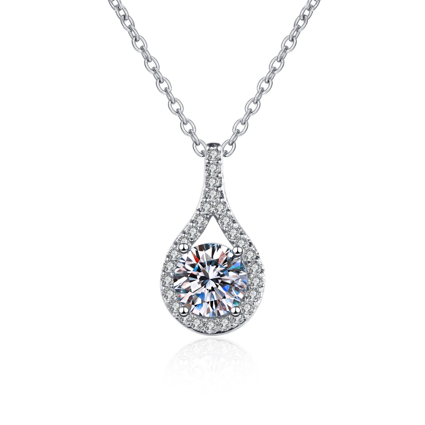 1ct S925 Silver Moissanite Teardrop Pendant Necklace, Box Chain, Color Options product image