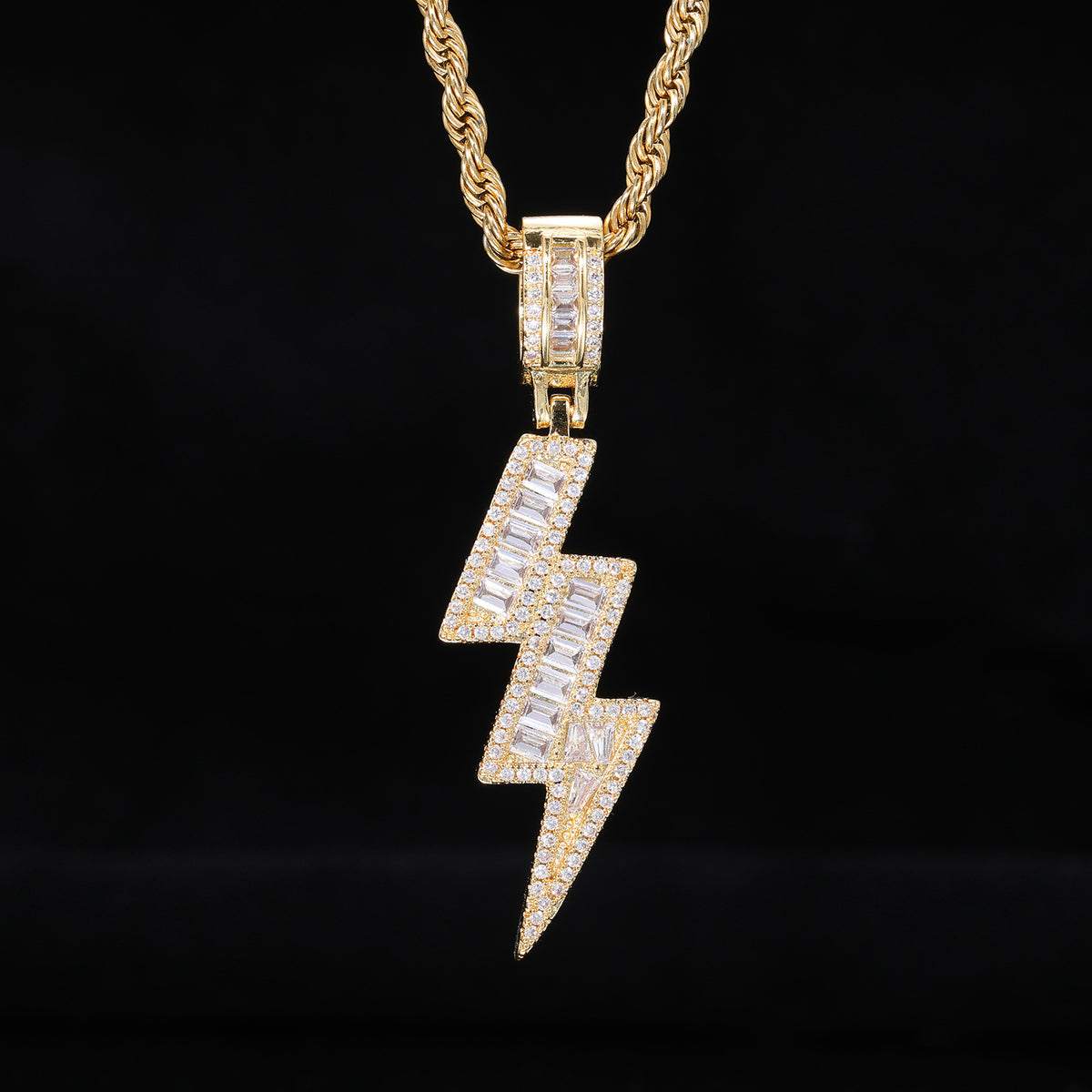 Lightning Bolt Zircon Pendant Necklace, Hip Hop Chain Jewelry for Men product image