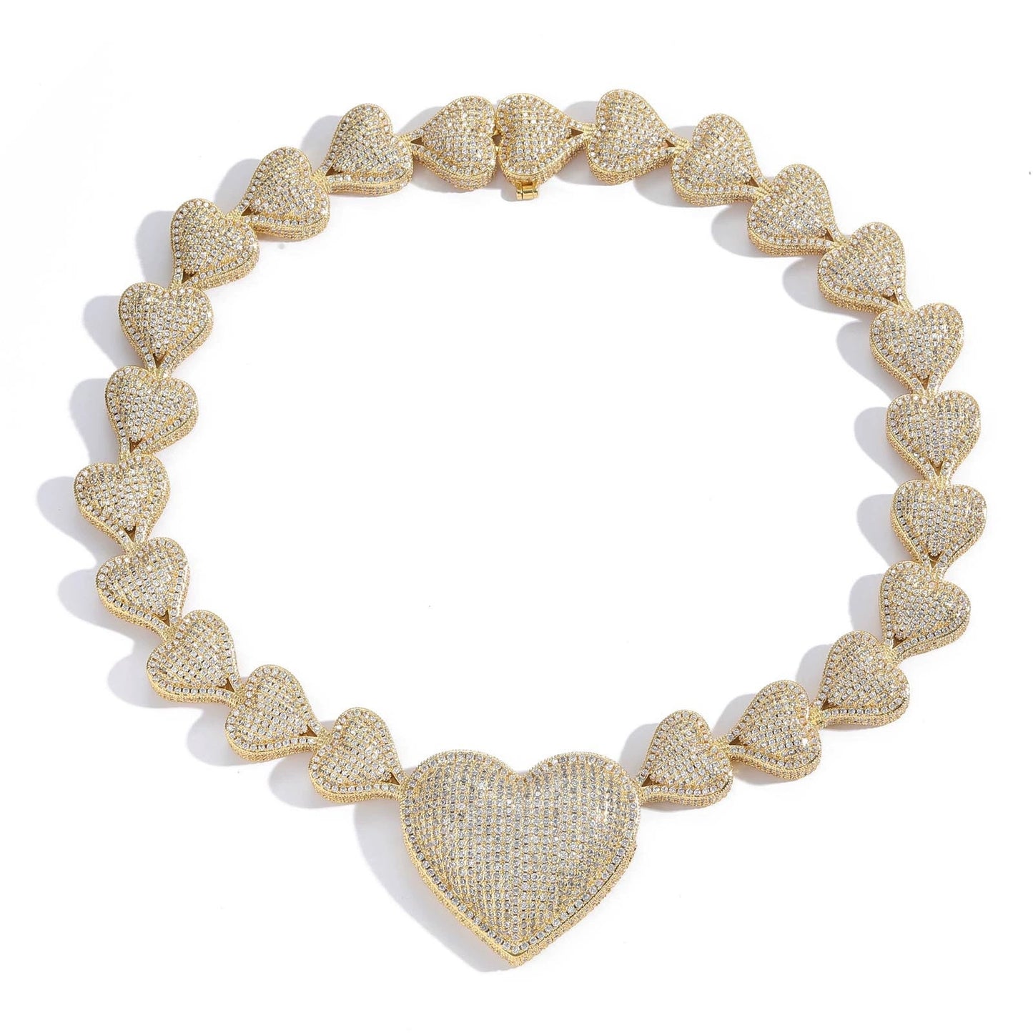 Hip Hop Heart Cubic Zirconia Necklace for Men