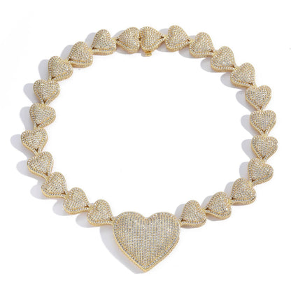 Hip Hop Heart Cubic Zirconia Necklace for Men