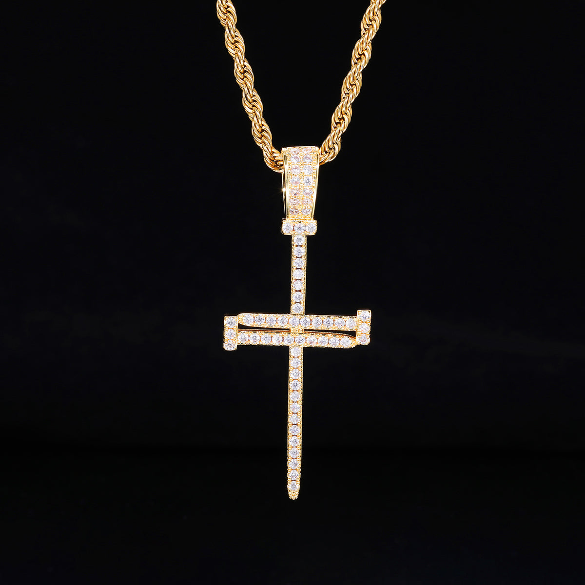 Cross Pendant Rope Chain Necklace, Iced Out Zircon Hip Hop Jewelry product image