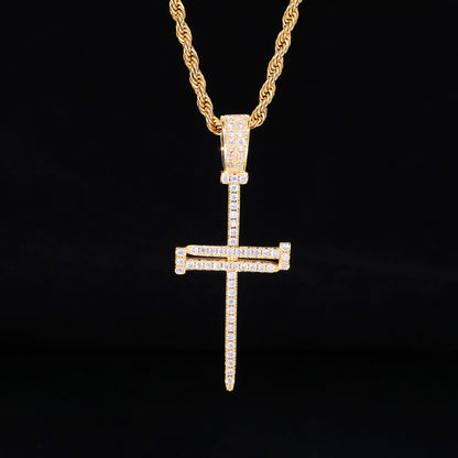 Cross Pendant Rope Chain Necklace, Iced Out Zircon Hip Hop Jewelry