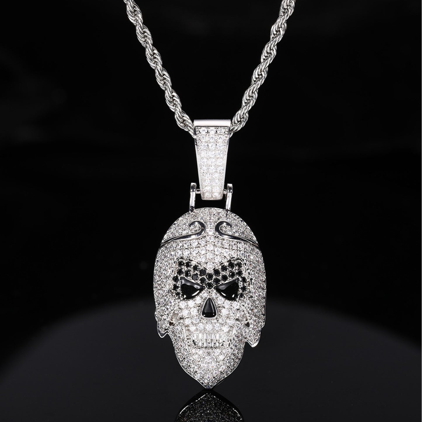 Iced Out Skull Pendant Necklace for Men Women, Hip Hop Copper Jewelry with Cubic Zirconia Rope Chain product image