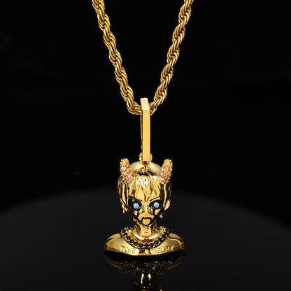 Cyber Devil Boy Pendant Necklace for Men and Women, Hip Hop Cartoon Copper Chain with Cubic Zirconia