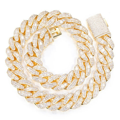 Iced Out Cuban Link Chain Necklace Bracelet - Round Cut Cubic Zirconia Hip Hop Unisex Statement Jewelry