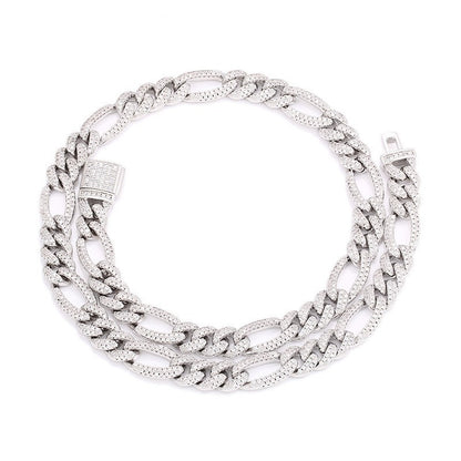10mm Iced Out Figaro Cuban Link Chain Necklace for Men & Women - Geometric Cubic Zirconia Hip Hop Jewelry