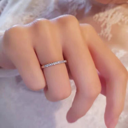 Moissanite Pave Band Ring for Women, Slim Stacking Ring in White Tone, Minimal Sparkle Promise Ring, Tail Ring, Sizes 9-19