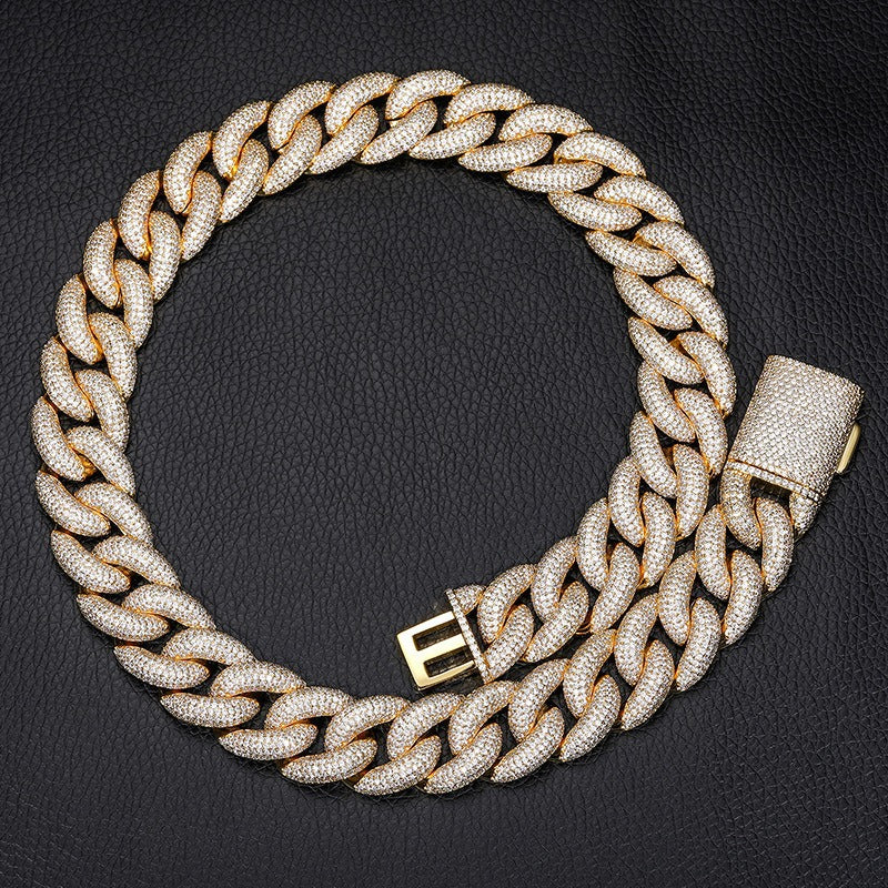Iced Out Cuban Link Chain Necklace in Gold or Silver Tone – Geometric Round Cut Cubic Zirconia Hip Hop Jewelry for Men and Women product image