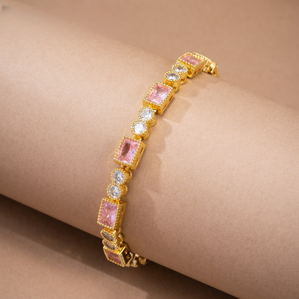 Round & Rectangular Gem Minimalist Bracelet for Women