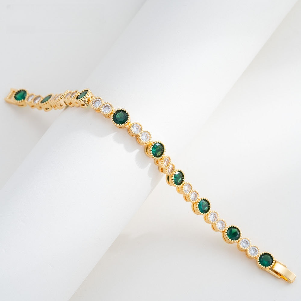 Elegant Round Crystal Gold Plated Bracelet for Women - Minimalist Aesthetic Statement Jewelry