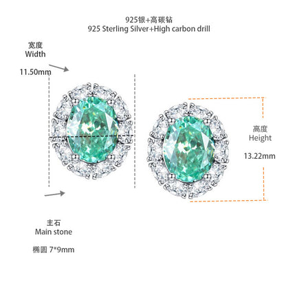 Oval Green Halo Stud Earrings for Women, Sterling Silver