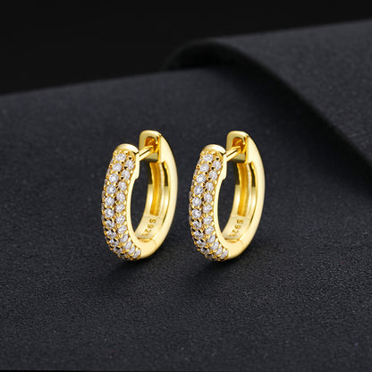 Unisex 925 Silver Moissanite Huggie Hoop Earrings in Gold Tone, Iced Out Round Geometric Stud Earrings