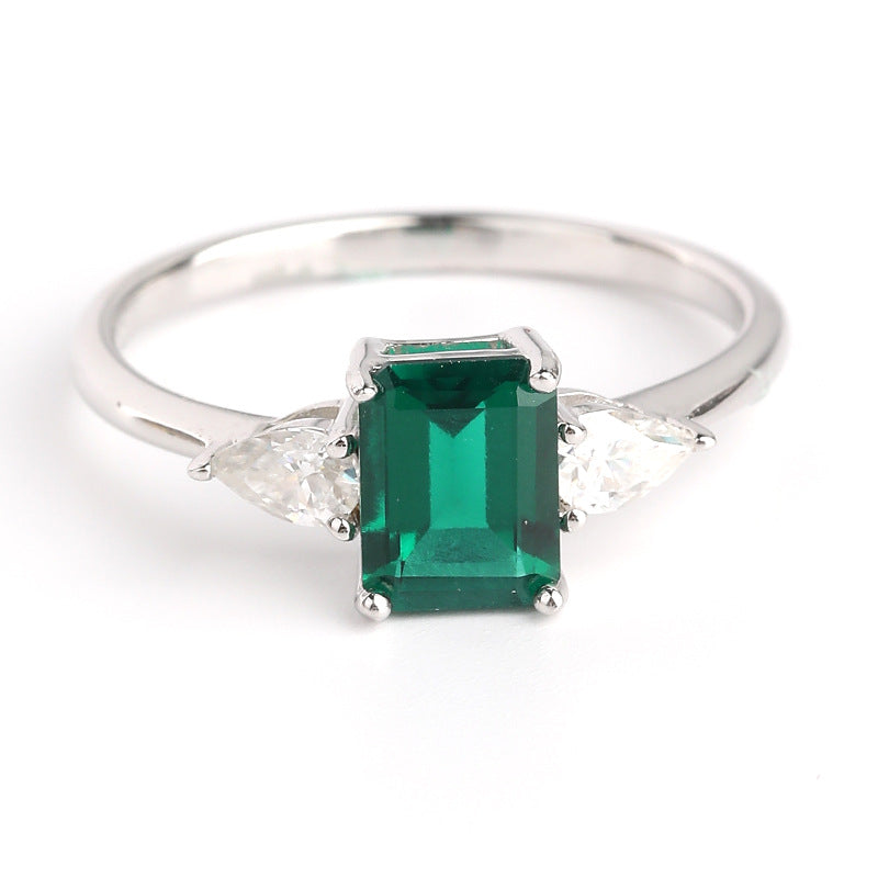 925 Silver Emerald Cut Green Stone Ring for Women, Promise Ring, Engagement-Style Ring product image