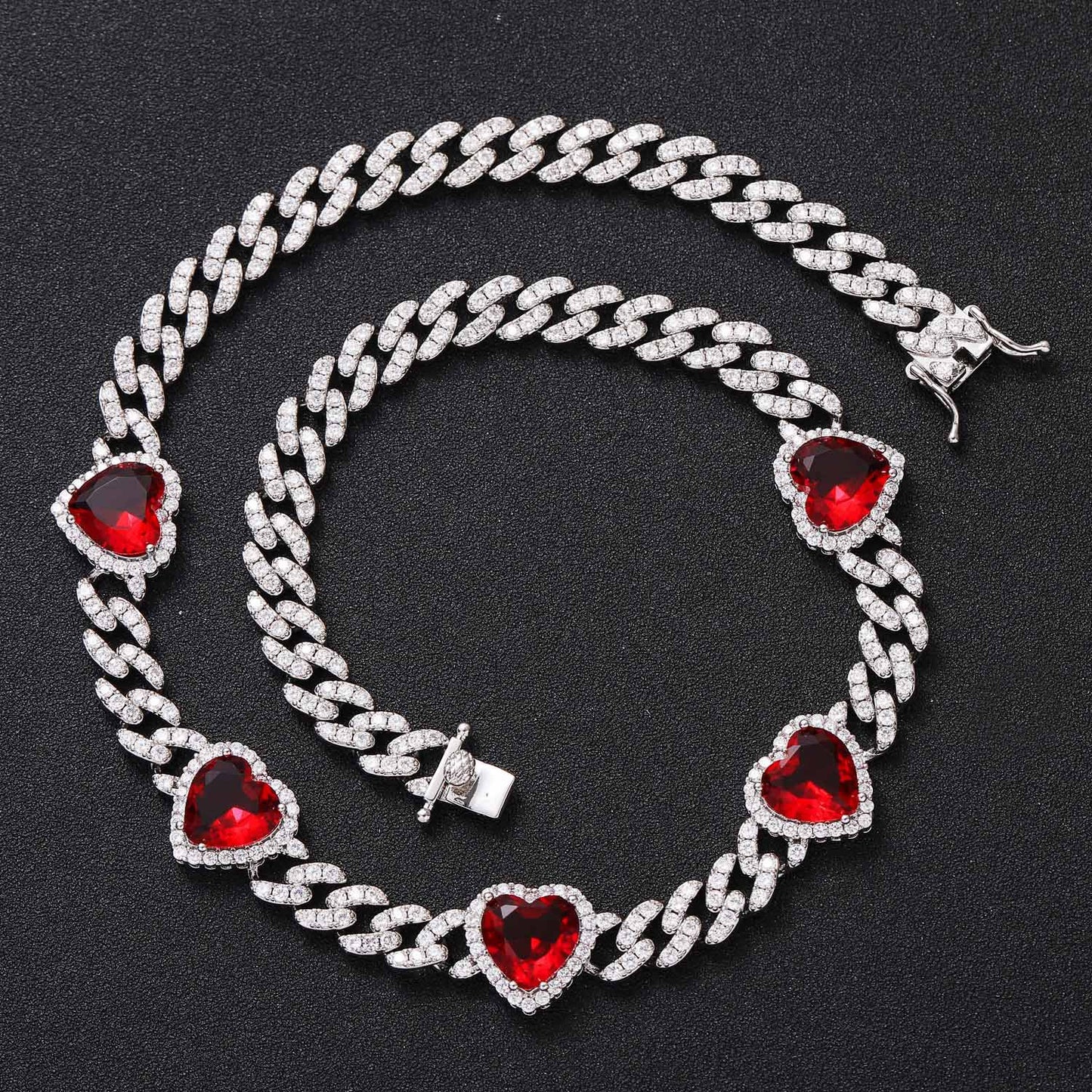 Hip Hop Heart Cuban Link Cubic Zirconia Necklace for Men