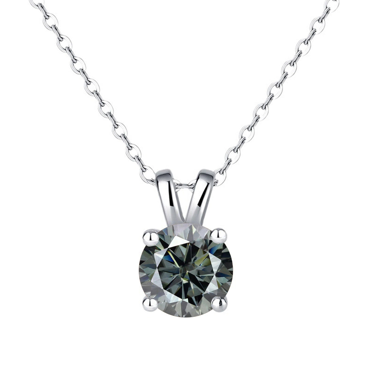 925 Silver 1ct Moissanite Pendant Necklace, Round Box Chain Rabbit Ear Setting product image