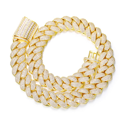 Iced Out Cuban Link Chain Necklace or Bracelet for Men and Women - Geometric Copper Jewelry with Cubic Zirconia