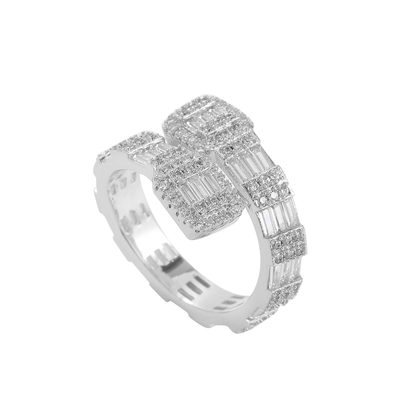 Hip Hop Light Luxury Square Cubic Zirconia Ring for Men and Women