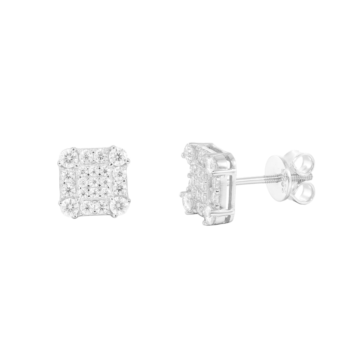 925 Silver Geometric Moissanite Stud Earrings for Women & Men – Iced Out Hip Hop Square Earrings product image