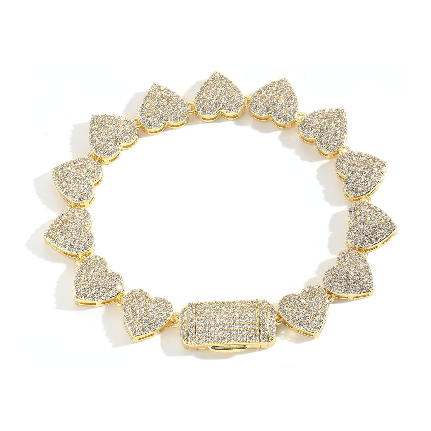 Hip Hop Heart Tennis Chain Cubic Zirconia Bracelet for Men