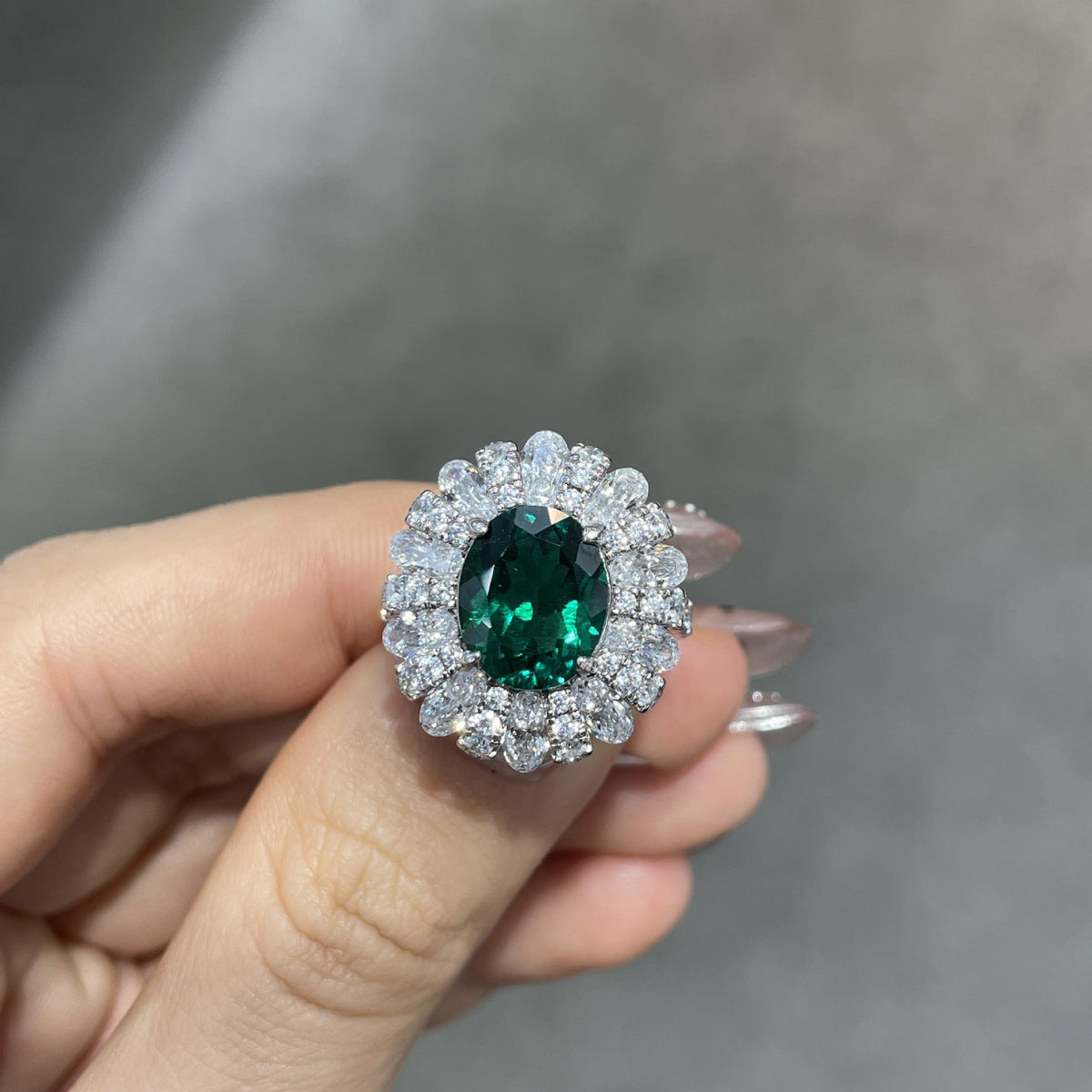 Oval Color Stone Halo Ring for Women, 5 Carat Cocktail Ring product image