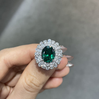 Oval Color Stone Halo Ring for Women, 5 Carat Cocktail Ring