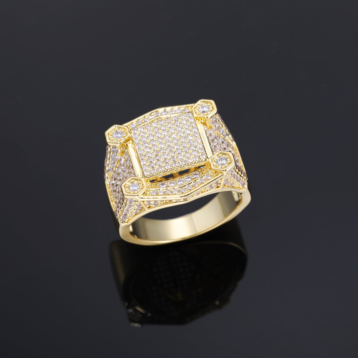 Unisex Iced Out Geometric Square Ring with Cubic Zirconia in White Gold Tone product image