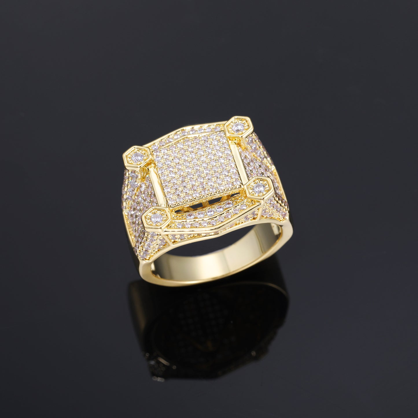 Unisex Iced Out Geometric Square Ring with Cubic Zirconia in White Gold Tone product image