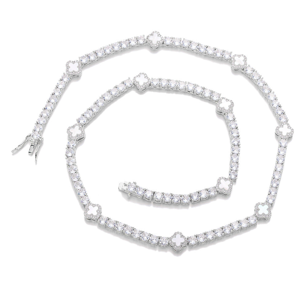 Clover Tennis Chain Bracelet & Necklace, Sparkling Cuban Link Jewelry