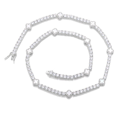 Clover Tennis Chain Bracelet & Necklace, Sparkling Cuban Link Jewelry