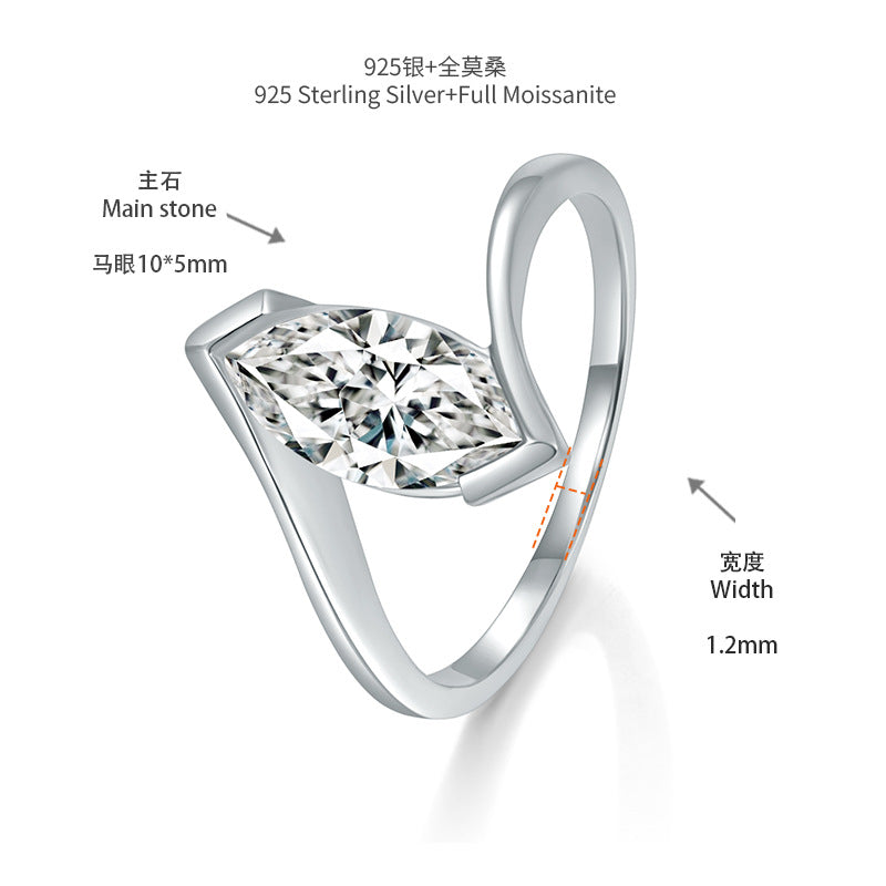 Marquise Moissanite Ring, 18K Gold Plated Open Band Solitaire Ring for Women product image