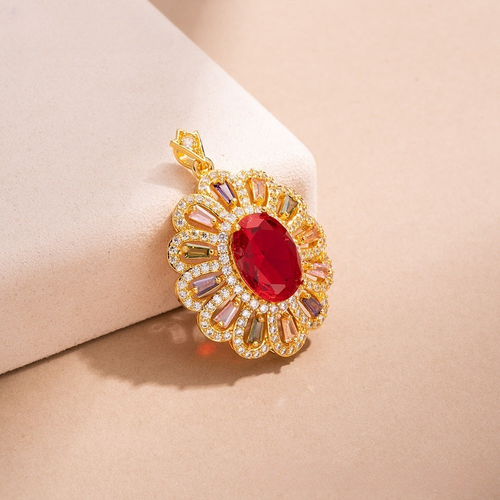 Exotic Ice Flower Oval Pendant Necklace for Women Elegant Statement Jewelry