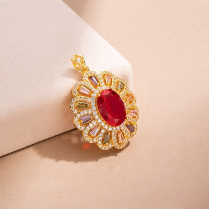 Exotic Ice Flower Oval Pendant Necklace for Women Elegant Statement Jewelry