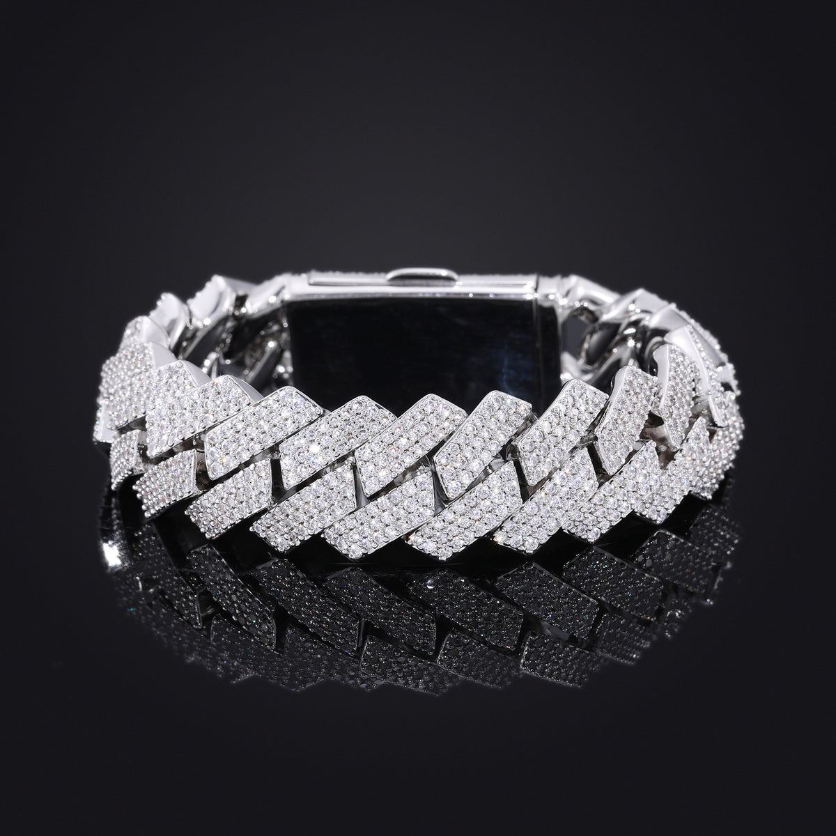 18mm Iced Out Rhombus Cuban Link Bracelet - 3 Row Cubic Zirconia Copper Hip Hop Bracelet for Men and Women product image