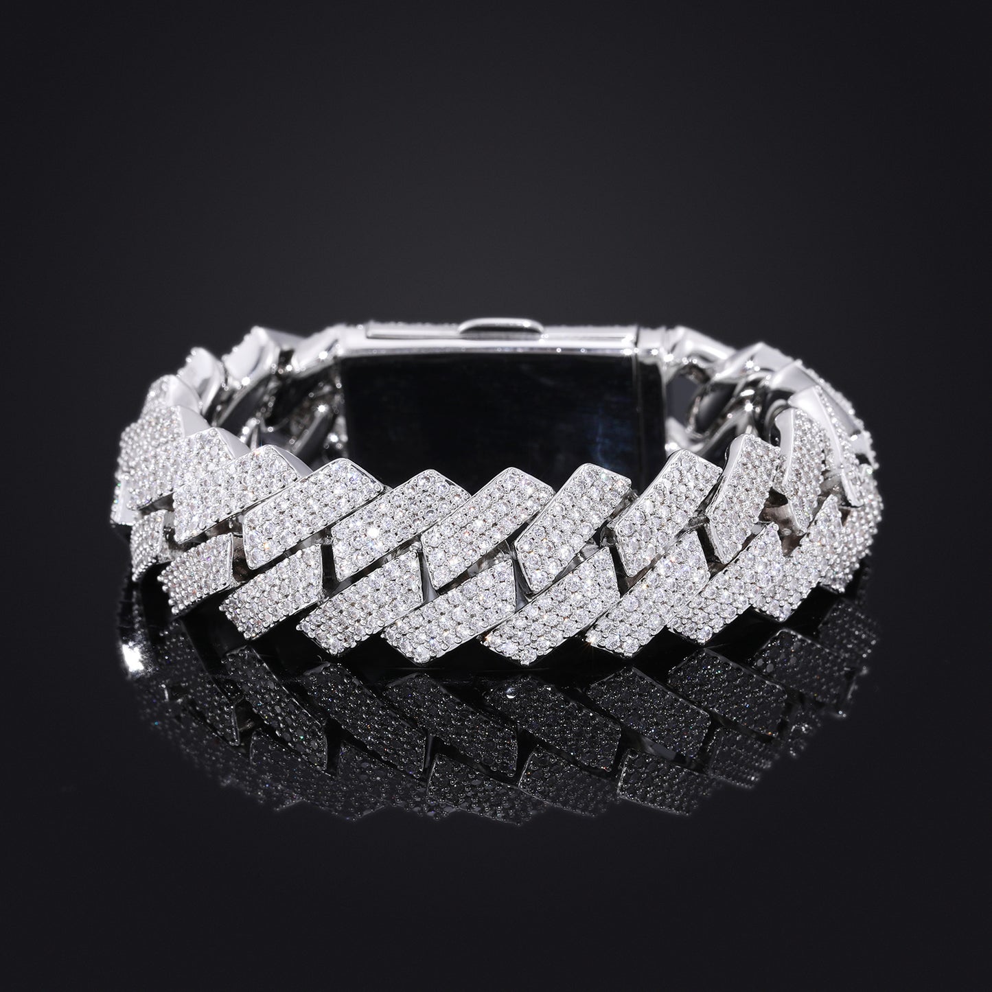 18mm Iced Out Rhombus Cuban Link Bracelet - 3 Row Cubic Zirconia Copper Hip Hop Bracelet for Men and Women product image
