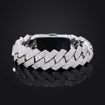 18mm Iced Out Rhombus Cuban Link Bracelet - 3 Row Cubic Zirconia Copper Hip Hop Bracelet for Men and Women