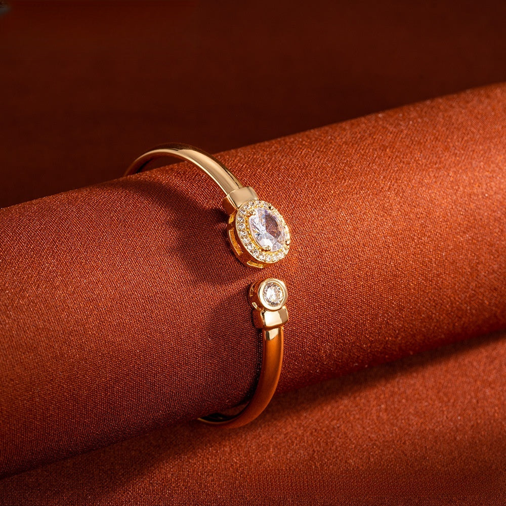 Elegant Geometric Gold Plated Open Bangle Bracelet with Crystal Accent for Women