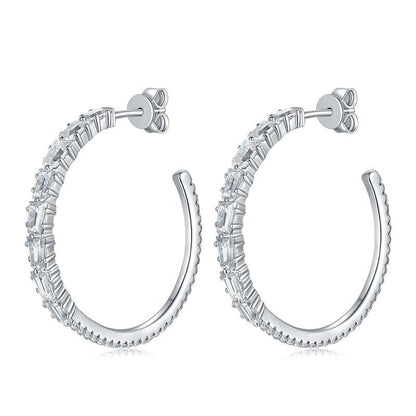 925 Silver Moissanite Hoop Earrings, Square and Round Stone Stud Hoops for Women