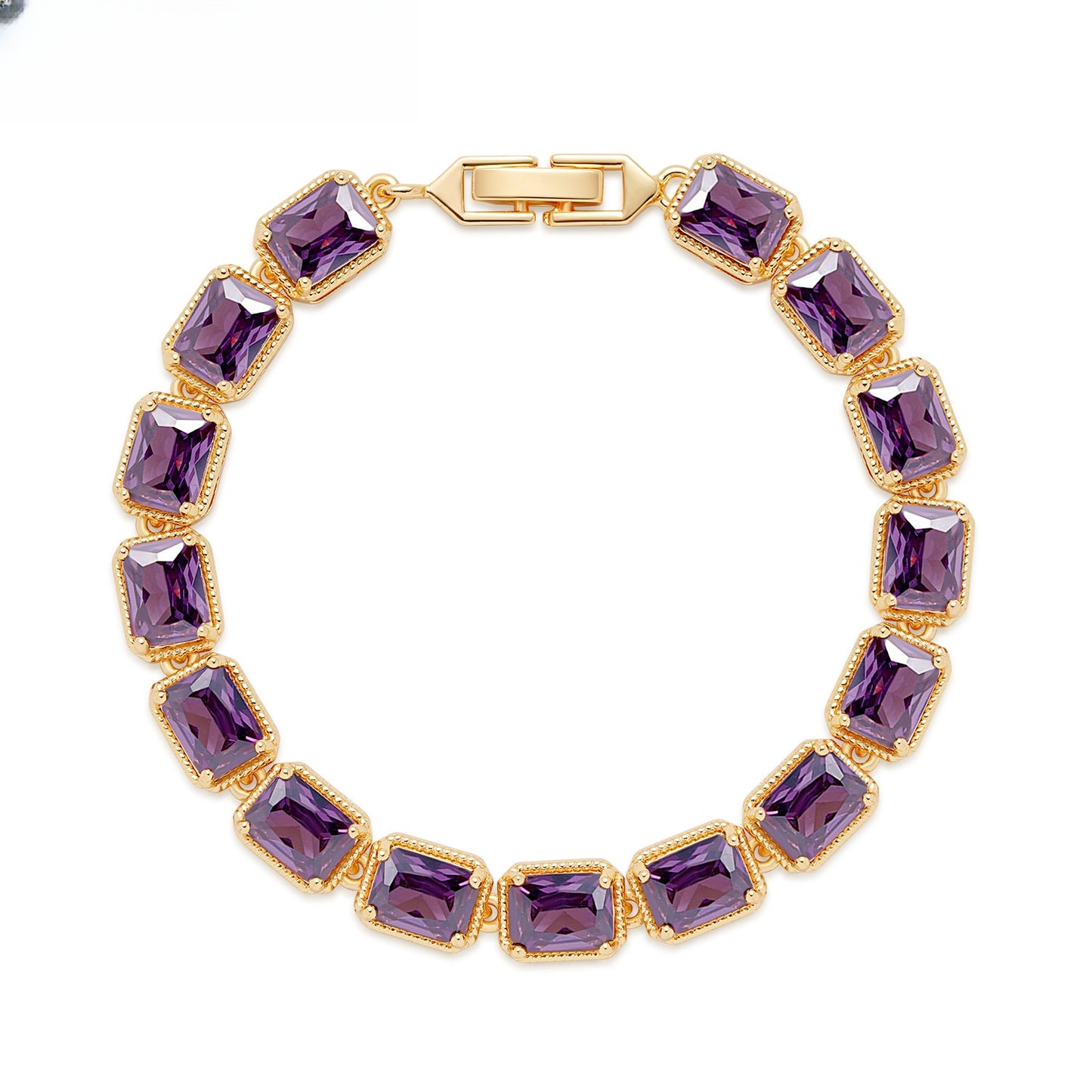 Elegant Gold Plated Purple Crystal Rectangle Link Bracelet for Women