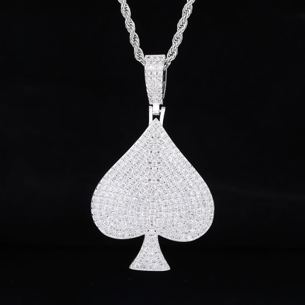 Men's Iced Out Spade Pendant Necklace, Hip Hop Rope Chain Statement Jewelry product image