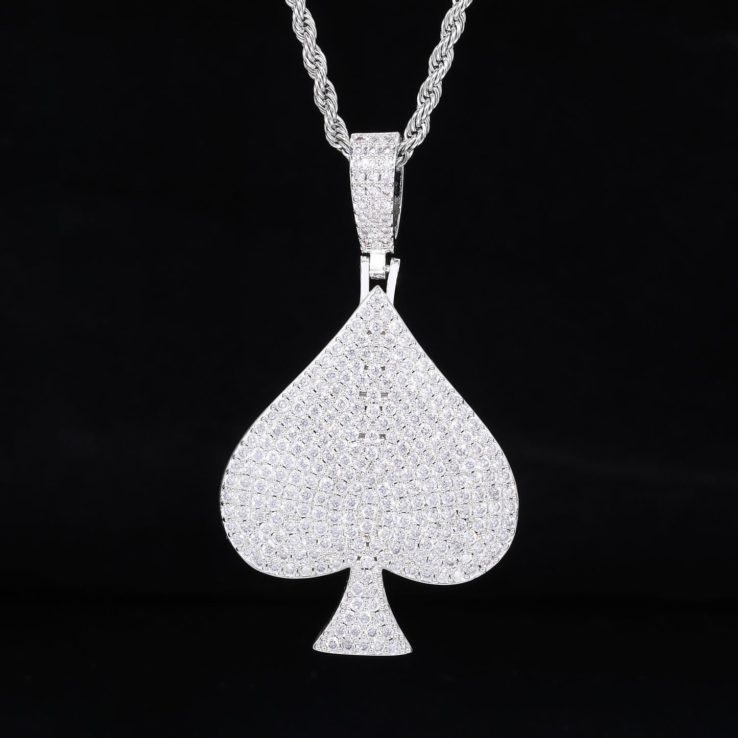 Men's Iced Out Spade Pendant Necklace, Hip Hop Rope Chain Statement Jewelry product image