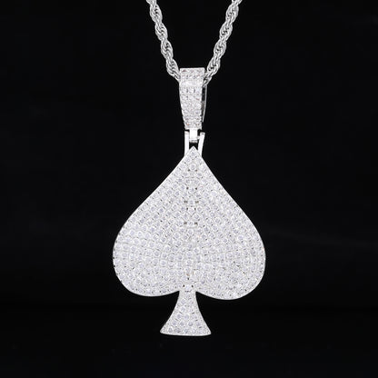 Men's Iced Out Spade Pendant Necklace, Hip Hop Rope Chain Statement Jewelry