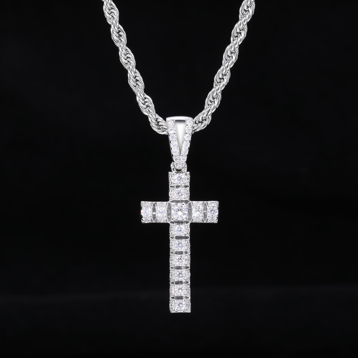 Iced Out Cross Pendant Cuban Link Necklace in Gold Tone with Cubic Zirconia product image