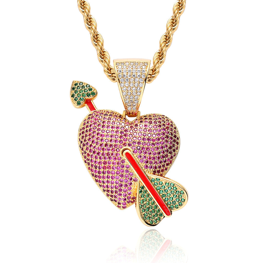 Hip Hop Heart Copper Pendant Necklace for Men and Women