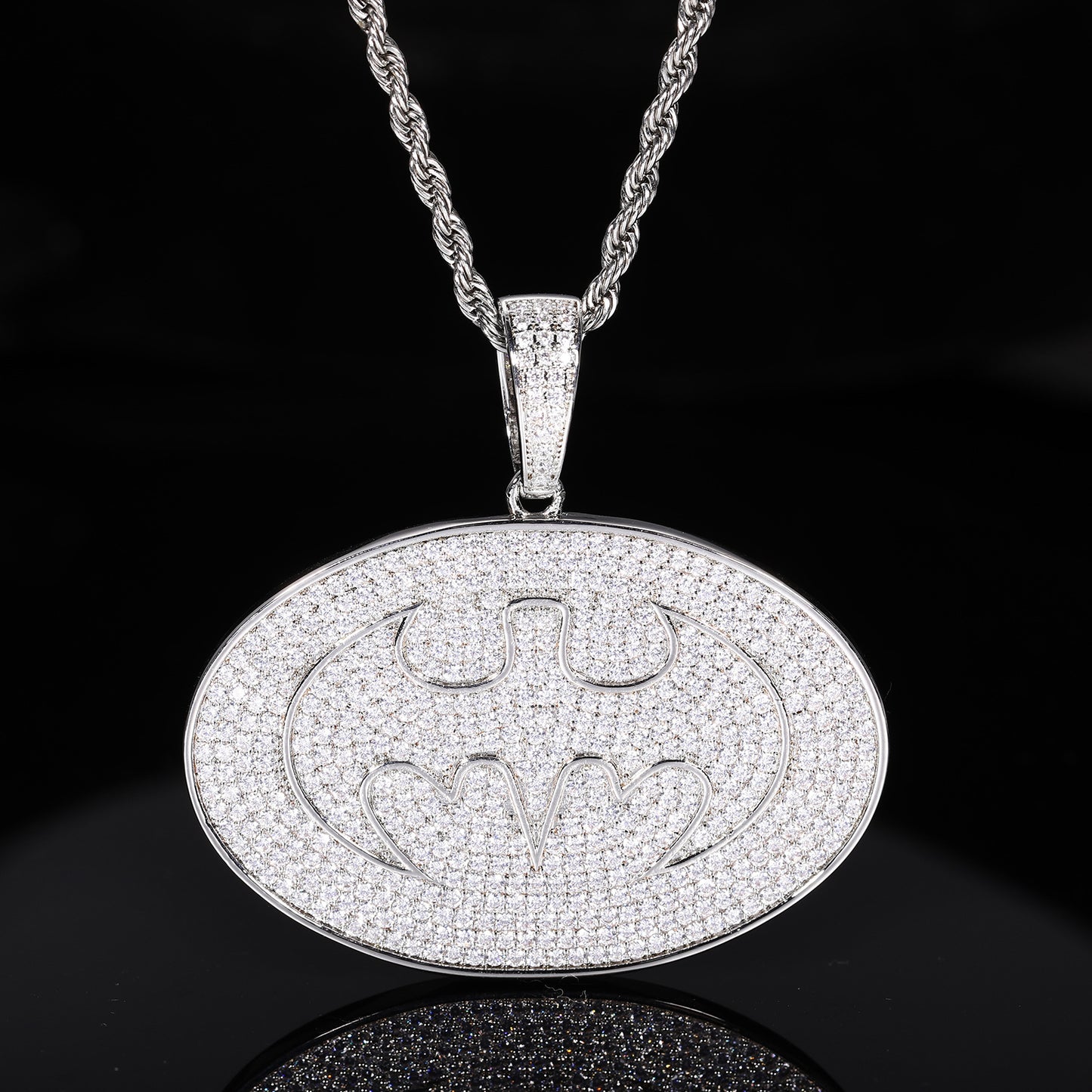 Iced Out Oval Superhero Pendant Necklace for Men Women, Copper Cubic Zirconia Hip Hop Rope Chain product image