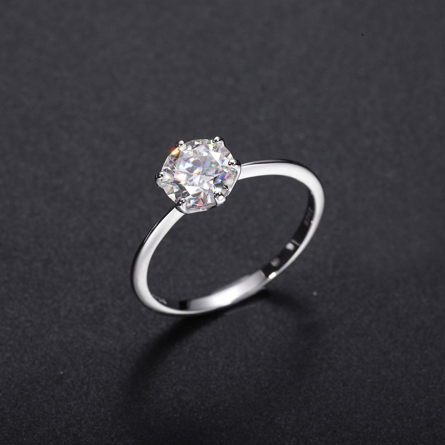 925 Silver Crown Setting Moissanite Ring for Women and Men - Minimalist Round Solitaire Statement Ring product image