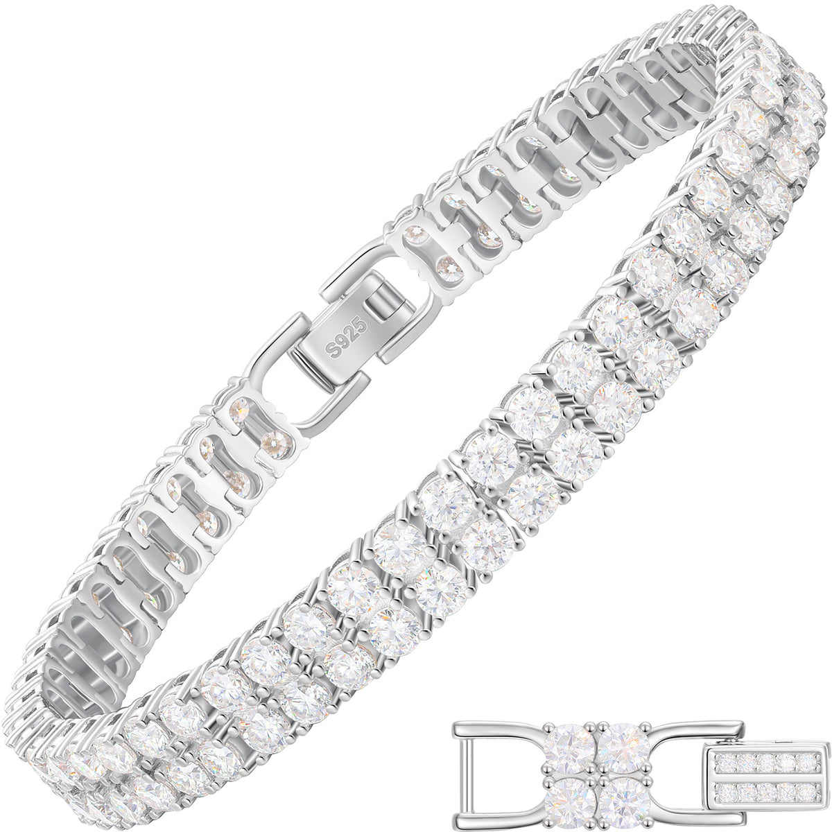925 Silver Double Row Iced Out Tennis Bracelet for Women & Men product image