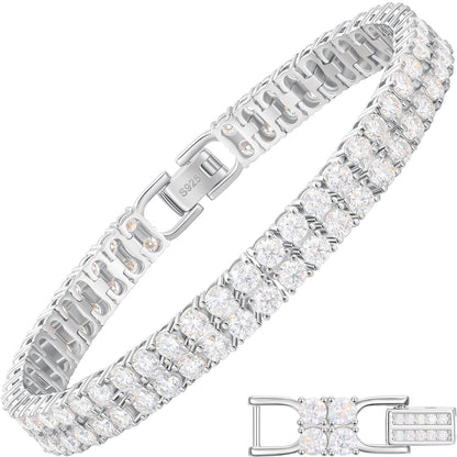 925 Silver Double Row Iced Out Tennis Bracelet for Women & Men